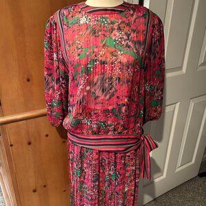 Size M-L Vintage Boho Diane Freis Two Piece Long Metallic Dress Skirt Fr…